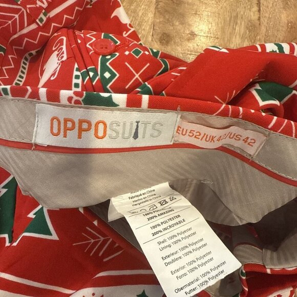 OppoSuits Mens Dress Pants 32 Red Nordic Noel Fair Isle Slim Christmas Santa - Picture 10 of 12